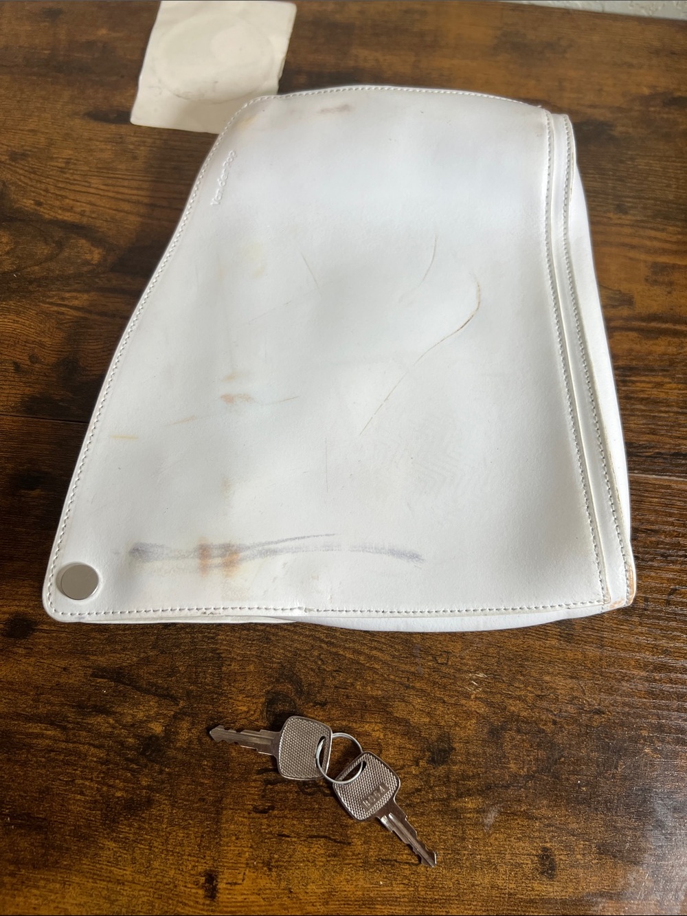 White Zip-Around Leather Wallet with Snap Detail